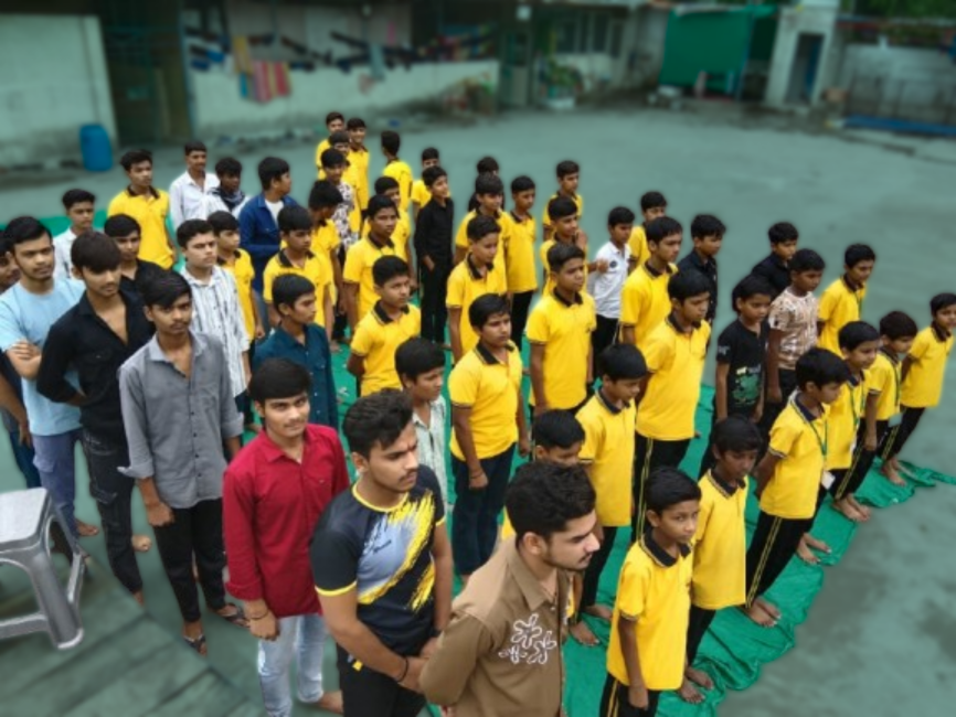 Morning assembly of students on Independence Day at JMVD Boys Hostel