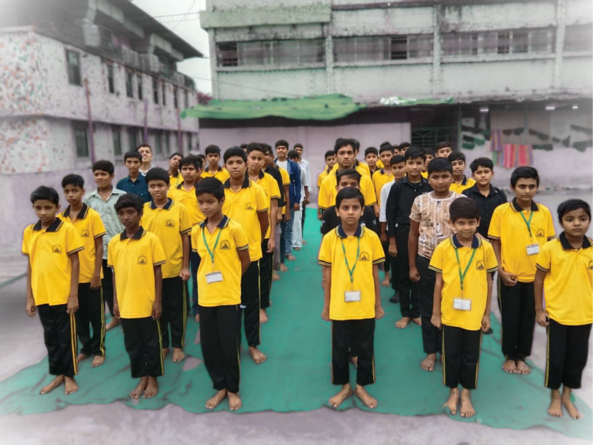 Students lined up in uniform for the Independence Day celebration